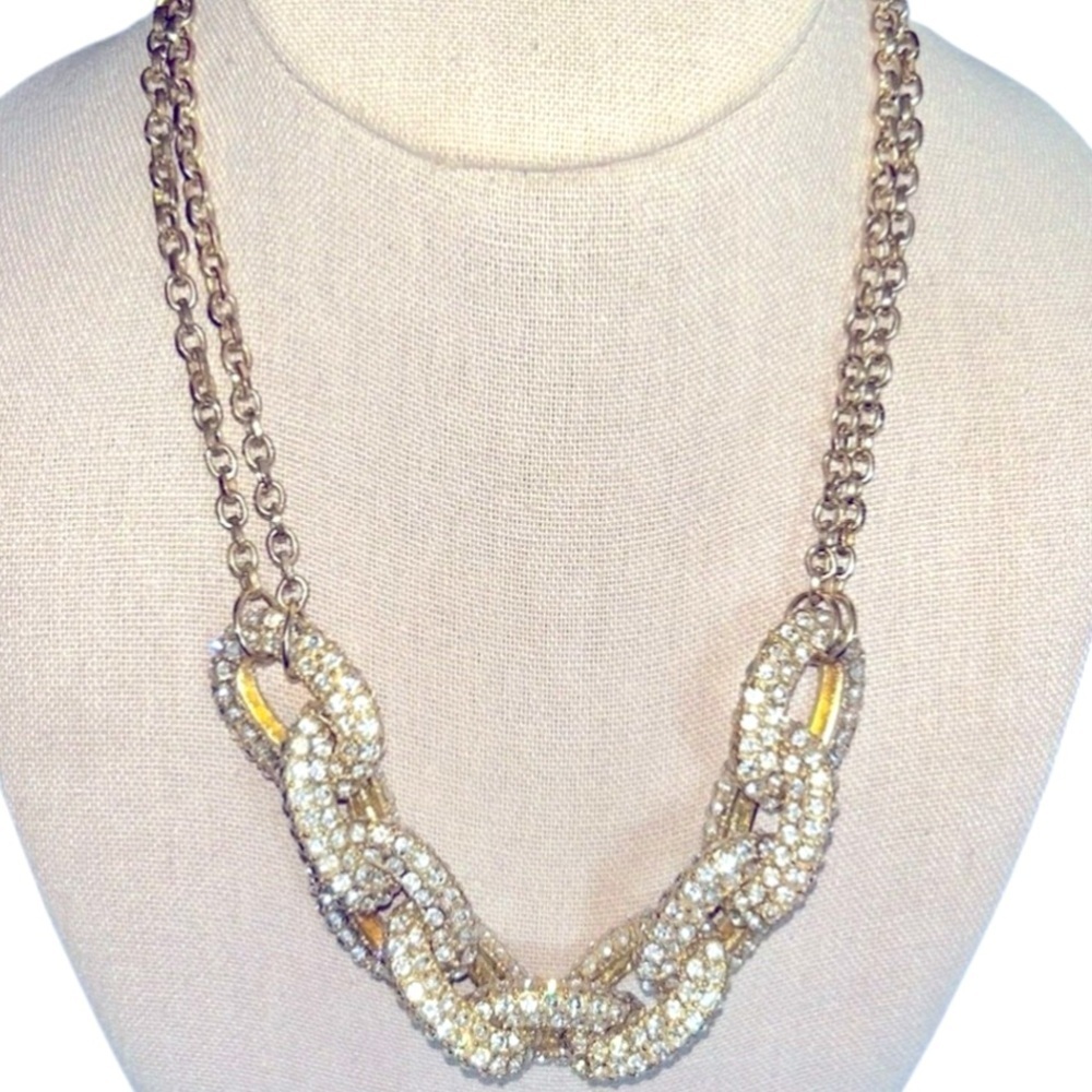 Large Links Gold Tone Rhinestone Sparkle Statement Necklace